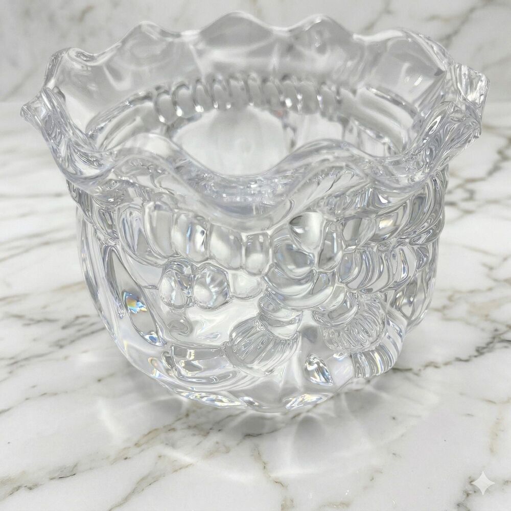 Vintage Imperial Crystal 24% Lead Crystal Festive Bowl Ribbon Ruffled Edge